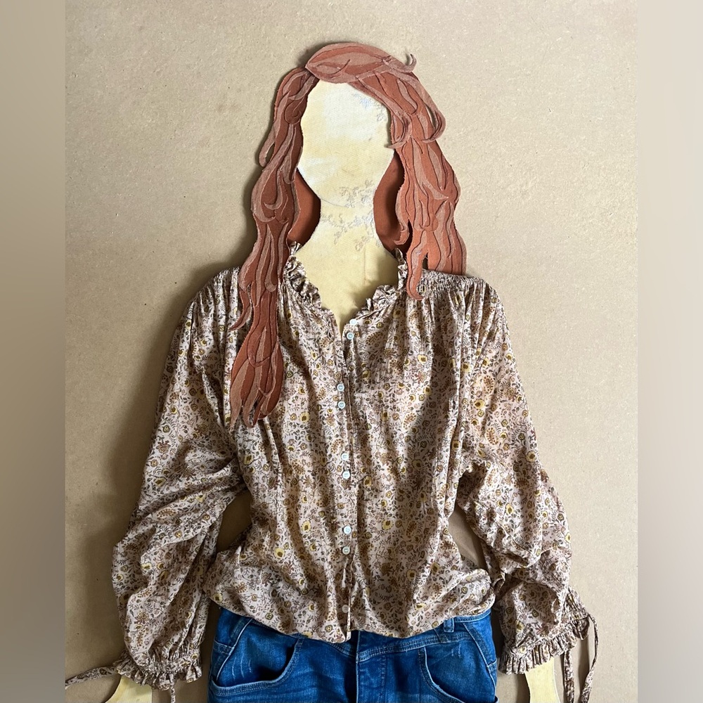 DOEN Rose Top in Jaipur Mustard Floral Paisley Print sz M